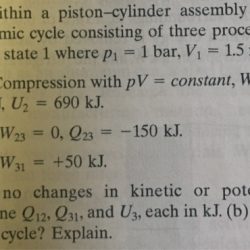 A gas within a piston cylinder assembly undergoes