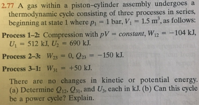 A gas within a piston cylinder assembly undergoes